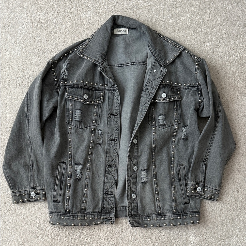 The Post- Studded Gray Jean Jacket